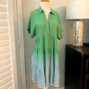 Umgee roomy dress. Size small. Ruff edge and ombré colors in green to blue.